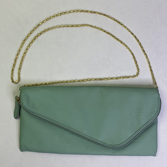 Lulu's Handbags - LuLu Mint Green Crossbody Foldover Clutch Purse